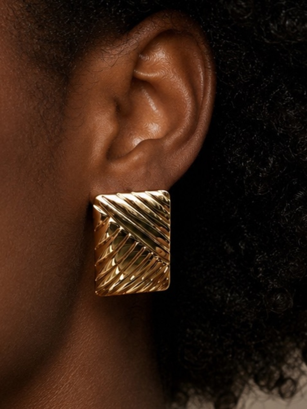 Gold Textured Square Statement Earrings Bold Geometric Studs